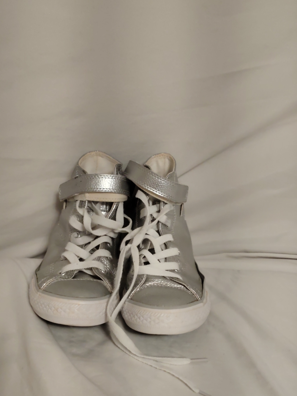 Converse Kids Metallic Silver High-Top Sneakers with Velcro Strap